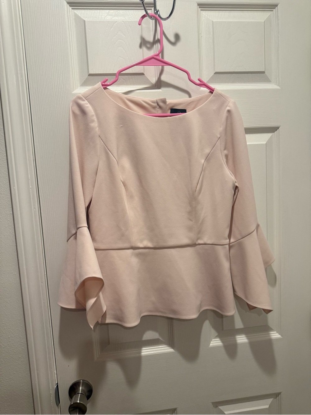Adrianna Papell Blush Peplum Bell-Sleeve Top